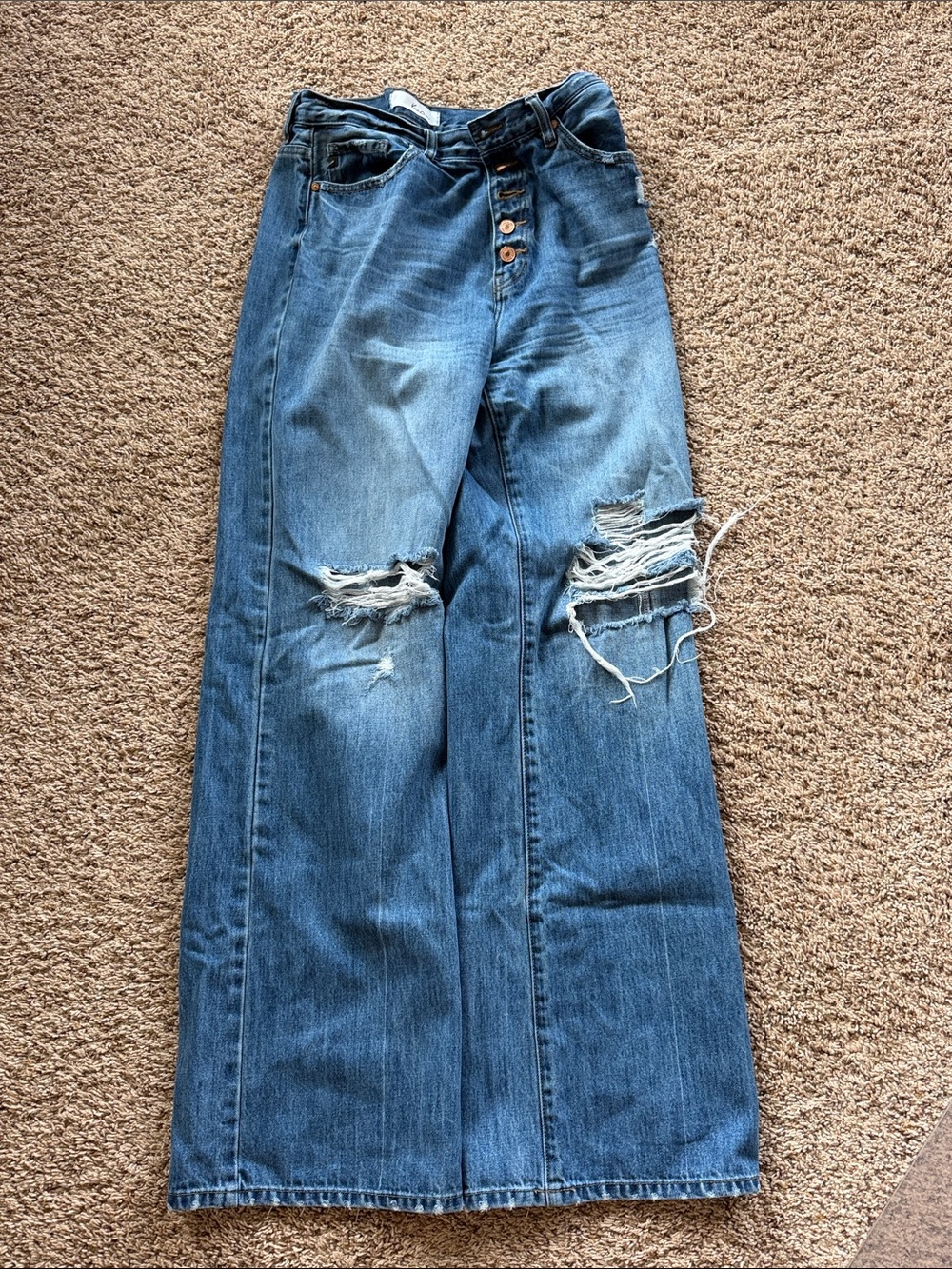 KanCan Blue Distressed Wide-Leg Jeans